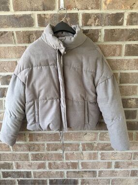 Ci Sono Taupe Cropped Puffer Jacket